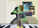 anthro avian bird clothing columbid dove feathers hi_res jacket keyboard_instrument male music musical_instrument piano shirtless solo topwear west_talontail west_talontail_(fursona)