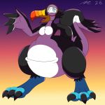 1:1 abstract_background absurd_res anthro avian bird black_body black_feathers blue_eyes bottom_heavy butt dirtymac eyewear eyewear_only feathers female glasses glasses_only hi_res hybrid kangaroo mac-daddy macropod mammal marsupial monobutt nude piciform toucan wearing_glasses