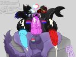 2_penises 4:3 andromeda_(andromedahinashin) andromeda_hinashin anthonytheproto anthro bisexual_pride_colors black_body black_fur bodily_fluids cum cum_in_ass cum_inside dragon ejaculation fur genital_fluids genitals glowing glowing_genitalia glowing_penis group hi_res horn hybrid knot knotted_penis leaking_cum lgbt_pride lgbt_pride_month machine male male/male multi_genitalia multi_penis mythological_creature mythological_scalie mythology nathaniel_(nattheproto) penis pride_colors protogen purple_body purple_fur scalie screen tongue tongue_out trio