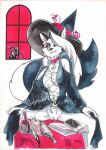 alientiamat anthro blitzo_(helluva_boss) bodily_fluids breasts canid canid_demon canine clothing collar crotch_tuft dark_magic demon duo electronics fangs female genital_fluids genitals hat headgear headwear hellaverse hellhound helluva_boss hi_res imp looking_at_another loona_(helluva_boss) magic magic_user male male/female mammal mythological_canine mythological_creature mythology navel nipple_outline peeping phone pupils recording red_sclera ritual slit_pupils spiked_collar spikes spying teeth tuft vaginal_fluids voyeur vulva white_eyes witch witch_hat