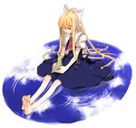  air artist_request barefoot blonde_hair bow cloud cross dress feet hair_bow hair_over_one_eye holding kamio_misuzu legs long_hair necktie ponytail reflection sad sidelocks sitting sky solo toes toy very_long_hair water 