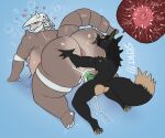 2026 2_horns 3_fingers 3_toes 4_fingers aggron all_fours animal_genitalia animal_penis anthro anthro_on_anthro anthro_penetrated anthro_penetrating anthro_penetrating_anthro anus areola arm_tuft big_anus big_breasts big_butt biped black_body black_fur black_hair black_tail blue_background blue_eyes blue_sclera blush bodily_fluids breasts brown_areola brown_body brown_fur brown_nipples brown_tail butt butt_grab canid canine_genitalia canine_penis cheek_tuft claws cum cum_in_vagina cum_inflation cum_inside cum_splatter cutaway digital_drawing_(artwork) digital_media_(artwork) dipstick_tail duo elbow_tuft english_description erection eyelashes facial_tuft feet female female_anthro female_penetrated finger_claws fingers fur generation_3_pokemon genital_fluids genitals glistening glistening_breasts glistening_butt green_inner_ear green_pawpads green_penis grey_horn hair hand_on_another's_butt hand_on_butt heart_symbol hewa hi_res hindpaw horn huge_butt impregnation inflation internal internal_vaginal interspecies knot knotted_penis larger_anthro larger_female larger_penetrated looking_pleasured male male/female male_anthro male_penetrating male_penetrating_female mammal markings motion_lines multicolored_body multicolored_fur multicolored_tail nintendo nipples nude nude_anthro nude_female nude_male onomatopoeia open_mouth ovum ovum_with_heart pawpads paws penetration penile penile_penetration penis penis_in_vagina pointy_ears pokemon pokemon_(species) pokemorph pokephilia prick_ears saliva sex shaking simple_background size_difference smaller_anthro smaller_male snot sound_effects tail tail_markings tan_body tan_fur tan_tail tan_tail_tip text toe_claws toeless_(marking) toes tongue tremble_spikes trembling tuft vaginal vaginal_penetration vulva white_claws 