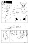 2:3 absurd_res alternate_species ambiguous_gender bear_trap blood bodily_fluids bottomwear canid canine canis clothing comic deer deltarune domestic_dog english_text feral feralized footwear fur furrification goomyloid group hi_res human kris_dreemurr looking_at_viewer lying mammal monochrome noelle_holiday outside pants pawpads paws plant running shoes snout snow snowing tail text trap_(contrivance) tree undertale_(series) walking wounded