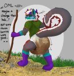 absurd_res anthro bodily_fluids clothed clothing diaper english_text excessive_feces feces feces_blowout full_diaper fur genital_fluids grass green_eyes grey_body grey_fur hi_res hiking hoodie hybrid hyper hyper_feces male plant pooping public soiled_diaper soiling soiling_diaper solo sonpop stick text topwear trail unclean_diaper urine used_diaper using_diaper wearing_diaper wet_diaper