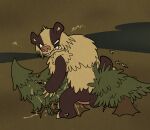 anal anal_masturbation angry argon_vile backsack badger balls bear bearger_(species) bodily_fluids cum don't_starve genital_fluids genitals hi_res hybrid interrupted klei_entertainment looking_at_viewer male mammal masturbation mustelid musteline penis plant solo tree tree_sex