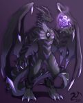 2025 3_eyes anthro black_wings chest_eye claws digital_drawing_(artwork) digital_media_(artwork) digitigrade dorsal_ridge dragon energy_ball featureless_crotch frill_(anatomy) glowing head_crest head_frill hi_res horn male markings membrane_(anatomy) membranous_wings multi_eye mythological_creature mythological_scalie mythology nerazr_(yvelkram) nude pupils purple_background purple_claws purple_eyes purple_markings purple_wings scalie signature simple_background slit_pupils solo spikes standing striped_markings stripes tail thick_tail underbelly wing_claws wings yfflexdragon