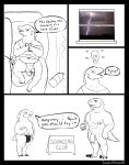 2025 absurd_res anthro balls barazoku brogurtlover69 comic dinosaur electronics electrostimulation english_text furniture genital_piercing genitals hi_res light_bulb make_a_terrible_comic_day male muscular nipple_piercing nipples object_in_urethra penetration penis penis_piercing phone piercing prehistoric_species reptile scalie sketch sofa text urethral urethral_penetration