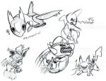 2012 angry anthro biped chest_tuft claws duo eevee english_text eyes_closed eyewear fangs feral fossil_pokemon fur gauntletspirit generation_1_pokemon generation_2_pokemon generation_3_pokemon generation_4_pokemon glasses graphite_(artwork) kero-chu larvitar latias legendary_pokemon looking_at_viewer motion_lines narrowed_eyes nintendo open_mouth paws pikachu pmd-explorers pokemon pokemon_(species) quadruped question_mark quilava rampardos scales scratching_self scritches solo teeth text tongue tongue_out traditional_media_(artwork) tuft wings