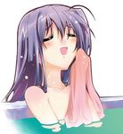  bath closed_eyes open_mouth original purple_hair resting satoyasu solo towel wet 