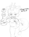 4:5 absurd_res anthro arcanis_(hahaluckyme) bell bell_collar breasts clothing collar costume dialogue digital_drawing_(artwork) digital_media_(artwork) domestic_cat english_text felid feline felis female fur hair hi_res jupiter_europe mammal monochrome offscreen_character simple_background sketch solo speech_bubble talking_to_another text white_background