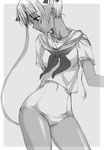  greyscale gunslinger_girl hanzaki_jirou long_hair monochrome no_pants school_swimsuit school_uniform solo swimsuit swimsuit_under_clothes triela twintails white_school_swimsuit white_swimsuit 