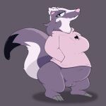 1:1 badger belly big_belly big_breasts big_vulva bottomless bottomless_female breasts busty_feral butt cheek_tuft claws clothed clothing crossgender facial_tuft female feral fur genitals half-closed_eyes hand_in_pocket hoodie hoodie_only hybrid looking_at_viewer mammal mephitid mustelid musteline narrowed_eyes navel pink_clothing pink_hoodie pink_topwear pinnip_(pinnipip) pinnipip pockets purple_body purple_fur raised_tail skunk slightly_chubby slightly_chubby_female slightly_chubby_feral snaggle_tooth solo standing tail toe_claws topwear topwear_only tuft vulva whisker_spots white_body white_fur