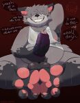  absurd_res anthro armpit_hair balls belly big_belly big_penis biped bodily_fluids body_hair bottomless bottomless_anthro bottomless_male budge_(artist) claws clothed clothing digital_media_(artwork) dirty_talk english_text erection feet feet_together foot_fetish foot_focus foot_tunnel foreskin genitals glans gooning grin grinning_at_viewer hair hair_over_eyes hi_res humanoid_genitalia humanoid_penis lube male male_anthro mammal masturbation musk musky_feet overweight overweight_anthro overweight_male partially_retracted_foreskin pawpads paws penile penile_masturbation penis procyonid raccoon shirt sitting smile smiling_at_viewer soles solin_(gigafucker) solo sweat sweaty_balls sweaty_feet sweaty_genitalia talking_to_viewer tank_top text toes topwear 