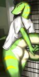 2026 absurd_res anthro bottomless butt clothed clothing colored digital_media_(artwork) digital_painting_(artwork) female green_body greeva_(jenghck) hands_behind_back hi_res inside light living_tail looking_at_viewer looking_back looking_back_at_viewer painting_(artwork) red_sclera reptile room_background scalie shaded shirt shirt_only silltut_(artist) snake snake_eyes snake_tail solo standing stretching_arms sunlight tail topwear topwear_only unusual_anatomy unusual_tail white_body white_clothing white_shirt white_topwear yellow_body yellow_eyes