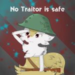 1:1 2019 ambiguous_anthro ambiguous_gender anthro armor biped braixen canid captainfenx digital_media_(artwork) dipstick_tail english_description english_text eyelashes front_view frown generation_6_pokemon gesture gun headgear helmet hi_res holding_gun holding_object holding_ranged_weapon holding_weapon mammal markings nintendo pokemon pokemon_(species) ranged_weapon salute signature simple_background snout solo standing tail tail_markings text weapon