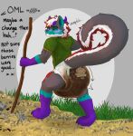 absurd_res anthro bodily_fluids clothed clothing diaper english_text excessive_feces feces feces_blowout full_diaper fur genital_fluids grass green_eyes grey_body grey_fur hi_res hiking hoodie hybrid hyper hyper_feces male plant pooping public soiled_diaper soiling soiling_diaper solo sonpop stick text topwear trail unclean_diaper urine used_diaper using_diaper wearing_diaper wet_diaper x-ray_view