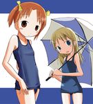  ana_coppola blonde_hair blue_eyes eisuke_(itsuka_bokura_wa_tabi_ni_deru) ichigo_mashimaro long_hair matsuoka_miu multiple_girls one-piece_swimsuit school_swimsuit short_twintails swimsuit twintails umbrella 