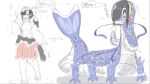 16:9 6_legs animate_inanimate aquatic before_and_after belt big_breasts black_belt black_hair blue_body blue_scales blue_tail bodily_fluids bottomwear breasts carp carp_streamer children's_day_(japan) clothing cyprinid cypriniform female feral fish footwear hair heart_symbol human human_to_feral human_to_inanimate japanese_text mammal mouth_closed open_mouth priest red_bottomwear red_clothing red_eyes red_skirt sandals scales shoes simple_background skirt solo species_transformation standing sweat sweatdrop tail text transformation transformation_sequence translation_request uosato_nobori white_background white_body widescreen yellow_eyes