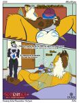 absurd_res anthro audience balls bathing bathroom butt canid canine comic covering covering_self dialogue dragon dukk_vulpes dukk_vulpes_(character) embarrassed embarrassed_naked_male embarrassing_exposure english_text fantasy fox genitals group hi_res male mammal mythological_canine mythological_creature mythological_scalie mythology nude_male penis profanity scalie septenmber showering spanish_text text werecanid werecanine werecreature werewolf