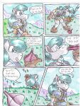 2008 anthro blue_clothing blue_hair blue_shirt blue_topwear clothing comic equid equine female gloves hair handwear horse mammal melee_weapon outside potion princess_aura_(virus-20) shirt solo speech_bubble sword text topwear traditional_media_(artwork) virus-20 weapon