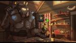 16:9 absurd_res anthro armor black_bars clothing duo enclave_(fallout) fallout gun hi_res human laser_gun letterbox machine male mammal microsoft power_armor protogen ranged_weapon rifle uniform vizelius weapon widescreen