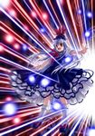  attack blue_hair danmaku dress hat imperishable_night kamishirasawa_keine long_hair long_sleeves magic_circle multicolored_hair open_mouth outstretched_arms sato-pon silver_hair solo spread_arms touhou 