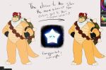 2025 2_horns 3_toes 4_fingers alternate_universe ambiguous_gender anthro armband arms_bent art_program_in_frame belt belt_pouch biped black_armband black_clothing black_fingerless_gloves black_gloves black_handwear blue_body bowser brown_belt captain captain_bowser chin_tuft claws closed_smile clothing color_change curved_horn digital_drawing_(artwork) digital_media_(artwork) directional_arrow duo english_description english_text exclamation_point eyebrows eyes_closed facial_tuft fangs featureless_crotch feeniroir feet finger_claws fingerless_gloves fingers flat_colors furrowed_eyebrows gloves green_body green_head green_scales green_shell grey_background hair hands_on_own_hips handwear horn kerchief koopa larger_anthro larger_male limbless living_star long_tail male male_anthro mario_bros mouth_closed mouthless multicolored_body multicolored_scales neckerchief neckwear nintendo no_pupils noseless pose power_star power_star_(the_reversed_tale) red_eyebrows red_eyes red_hair scales scalie shell short_hair simple_background size_difference smaller_ambiguous smile spiked_shell spiked_tail spikes spikes_(anatomy) star_(mario_bros) straight_legs tail tan_body tan_horn tan_scales tan_spikes teeth text the_reversed_tale thick_eyebrows thick_thighs three-quarter_view toes tuft white_claws white_kerchief white_neckerchief white_sclera yellow_body yellow_scales yellow_tail