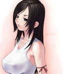  arm_ribbon black_hair breasts brown_eyes covered_nipples earrings final_fantasy final_fantasy_vii final_fantasy_vii_advent_children jewelry kei_jiei large_breasts long_hair ribbon solo tank_top tifa_lockhart upper_body 