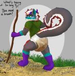 absurd_res anthro bodily_fluids clothed clothing diaper english_text feces fur genital_fluids grass green_eyes grey_body grey_fur hi_res hiking hoodie hybrid male plant pooping public soiled_diaper soiling soiling_diaper solo sonpop stick text topwear trail unclean_diaper urine used_diaper using_diaper wearing_diaper wet_diaper