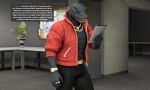 3d_(artwork) absurd_res anthro belt black_body black_bottomwear black_clothing black_pants black_scales black_shirt black_topwear bottomwear bulletin_board clock clothed clothing comic dialogue digit_ring digital_media_(artwork) english_text epic_games finger_ring forked_tongue fortnite furniture hi_res holding_tablet inside jacket jewelry komodo_dragon lizard looking_at_tablet male meteorsmash monitor_lizard necklace pants plant plant_pot potted_plant red_clothing red_eyes red_jacket red_topwear reptile scales scalie schematic sharp_teeth shirt solo speech_bubble table tablet_computer teeth text text_box thunder_(fortnite) tongue topwear watch wristwatch