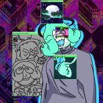1:1 :d abstract_background ambiguous_gender bodily_fluids chibi clothing cloud drooling eyewear ghost glasses green_hair hair halo heart_(organ) humanoid magik_woman moon orb organs poncho sad saliva self_insert sharp_teeth sketch smile solo spiral spiral_eyes spirit teeth wicke_(magik_woman) window_(computing) x-ray_view x3