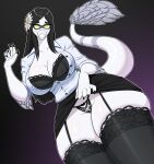 5_fingers absurd_res accessory anthro bambiraptor big_breasts biped black_bottomwear black_bra black_clothing black_hair black_legwear black_panties black_skirt black_stockings black_underwear bottomwear bra breasts cavemanon_studios claws cleavage clothed clothing clothing_lift collared_shirt curvy_figure dinosaur dress_shirt dromaeosaurid feathered_dinosaur feathered_scalie feathered_tail feathers female finger_claws fingers flower flower_in_hair garter_straps grey_body grey_feathers hair hair_accessory hi_res huge_breasts huge_hips huge_thighs i_wani_hug_that_gator kinhey legwear lunara_(iwhtg) miniskirt panties plant prehistoric_species reptile saurischian scalie shirt skirt skirt_lift stockings tail tail_tuft theropod thick_thighs thigh_highs topwear tuft unbuttoned_shirt underwear voluptuous voluptuous_anthro voluptuous_female white_body wide_hipped_anthro wide_hipped_female wide_hips yellow_eyes