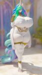 3d_(artwork) 9:16 anthro big_breasts big_glasses breasts clothing crown depth_of_field digital_media_(artwork) equid equine eyewear female footwear friendship_is_magic ghostoast glasses hair hands_behind_back hasbro headgear hi_res horn looking_at_viewer mammal multicolored_hair my_little_pony mythological_creature mythological_equine mythology nipple_outline pose princess_celestia_(mlp) purple_eyes shoes solo standing thick_thighs tiara unicorn white_body white_clothing