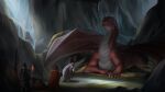 2022 2_horns 4_fingers ambiguous_gender arm_spikes armor artist_logo artist_name black_sclera bowing cave cheek_spikes claws cloak clothed clothed_human clothing countershade_neck countershade_scales countershade_torso countershading crown detailed_background digital_media_(artwork) digital_painting_(artwork) dragon elbow_spikes european_mythology facial_spikes feral finger_claws fingers front_view grey_body grey_claws grey_countershading grey_horn grey_scales group hair headgear helmet hi_res horn human inside jadedragoness king logo looking_down looking_down_at_another lying mammal membrane_(anatomy) membranous_wings mouth_closed multicolored_body multicolored_scales mythological_creature mythological_scalie mythology on_front orange_eyes painting_(artwork) pupils quadruped royalty scales scalie shaded slit_pupils snout snout_from_the_front soft_shading spikes spikes_(anatomy) spread_wings staff tail tapering_tail text torch two_tone_body two_tone_scales wafic western_dragon wings