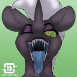 1:1 2026 arthropod bodily_fluids changeling_(mlp) drooling eyeshadow fangs female feral friendship_is_magic hasbro hi_res horn jacqueling jacqui_sunshine looking_at_viewer makeup mouth_shot my_little_pony one_eye_closed open_mouth saliva sharp_teeth solo teeth throat tongue tongue_out uvula wink
