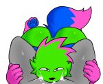 2026 alliartist anthro blue_body blue_fur blue_pawpads bodily_fluids bubble_butt butt canid canine cum cum_on_face don't_touch_my_pizza_(meme) duo ejaculation felid feline fellatio first_person_view fur genital_fluids glistening glistening_body green_body green_fur grey_body grey_fur hi_res kevin_(nyanwolf) leg_grab looking_up looking_up_at_partner male male/male mammal nyanwolf oral pawpads penile pink_body pink_fur sex small_top_big_bottom