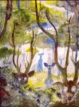 2026 ambiguous_gender antlers cervine cryptid danji-isthmus deer forest forest_background front_view group hi_res horn mammal outside painting_(artwork) plant surrealism tagme tree watercolor_(artwork) watermark white_eyes