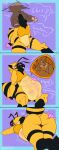 abdominal_bulge absurd_res antennae_(anatomy) anthro arthropod bee belly big_belly big_butt big_ears blep body_outline butt canid canine comic digestion duo fluffy fur gurglegluts hi_res hybrid hymenopteran insect inside_stomach internal machine male male/male male_pred male_prey mammal navel prey_outline protogen rear_view rumbling_stomach same_size_vore sequence swallowing thick_thighs tight_belly tight_fit tongue tongue_out vore weight_gain wide_hips yellow_body yellow_fur