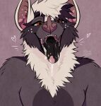 anthro bat bodily_fluids chiro_(chirxpteras) chirxpteras dripping drooling fluffy_mane fur grey_body grey_fur hi_res male mammal mane markings megabat mouth_shot multicolored_body multicolored_fur open_mouth saliva saliva_drip saliva_on_tongue solo spots spotted_ears spotted_markings spotted_tongue teeth tongue white_body white_fur white_mane yellow_eyes