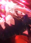  1boy absurdres belt black_belt black_jacket black_nails black_shirt chain chain_necklace collared_shirt concert daengya777 earrings gold_necklace highres holding holding_microphone jacket jewelry kaida_shion long_hair long_sleeves male_focus microphone multiple_necklaces nail_polish navel necklace orange_pants pants paradox_live red_eyes shirt singing single_earring sleeveless sleeveless_shirt stomach_tattoo tattoo white_hair 