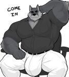 absurd_res anthro arm_hair arm_tuft aroused aroused_male barazoku beard beer_belly belly belt biceps big_belly big_bulge big_muscles big_pecs black_belt black_body black_clothing black_eyebrows black_fur black_shirt black_topwear blue_sclera body_hair boss bottomwear bulge canid canine canis chair clothing detailed_bulge dialogue english_text erection erection_under_clothing erection_under_pants eyebrows facial_hair flexing flexing_bicep flexing_muscles flirting flirting_with_viewer fur furniture genital_outline grey_body grey_fur hand_behind hand_behind_head hand_on_head hand_on_own_head head_rub hi_res huge_muscles huge_pecs inviting inviting_to_sex inviting_viewer looking_at_viewer male mammal manly mature_anthro mature_male milkblend musclegut muscular muscular_anthro muscular_arms muscular_male muscular_thighs mustache offering_sex offering_to_viewer on_chair pants pecs penis_outline presenting presenting_belly presenting_body presenting_bulge presenting_pecs raised_arm rubbing_head seducing_viewer seductive shirt shoulder_hair shoulder_tuft showing_off_muscles sideburns simple_background sitting sitting_on_chair solo spread_legs spreading tenting text thick_arms thick_eyebrows thick_thighs tight_bottomwear tight_clothing tight_pants tight_shirt tight_topwear topwear tough_guy tuft white_background white_beard white_body white_bottomwear white_clothing white_facial_hair white_fur white_mustache white_pants white_sideburns wolf