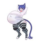 1:1 anthro anthro_pred artemis_(veryhappyboi1) belly big_belly black_clothing black_underwear blue_hair blue_tail blush blush_lines bottomwear bulge clothing detailed_bulge domestic_cat exposed_belly felid feline felis femboy femboy_pred gael20000 hair hi_res hoodie legwear male male_pred mammal open_mouth panties pattern_bottomwear pattern_clothing pattern_legwear pattern_panties pattern_thigh_highs pattern_underwear pink_tongue simple_background solo striped_bottomwear striped_clothing striped_legwear striped_panties striped_thigh_highs striped_underwear stripes tail text thick_thighs thigh_highs tongue tongue_out topwear underwear vore white_background white_clothing white_hoodie white_topwear wide_hips
