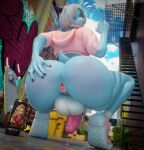 2026 2_horns 3d_(artwork) 5_fingers absurd_res alley anthro anus balls beverage big_balls big_butt big_penis blender_(artwork) blue_body blue_scales blue_sky bodily_fluids bottomless bottomless_anthro bottomless_male bubble_butt butt claws clothed clothing crouching day detailed_background digital_media_(artwork) dripping energy_drink femboy finger_claws fingers flaccid footwear genital_fluids genitals gesture glistening glistening_arms glistening_body glistening_butt glistening_scales grey_hair hair hand_gesture hi_res hoodie horn huge_balls huge_butt huge_hips huge_thighs humanoid_genitalia humanoid_penis kobold leaking_precum looking_at_viewer looking_back looking_back_at_viewer male medium_hair middle_finger minz_(e_zoid) monster_energy motion_lines multicolored_body multicolored_scales outdoor_nudity outside penis perineum pink_clothing pink_footwear pink_hoodie pink_shoes pink_sneakers pink_topwear precum precum_drip presenting presenting_anus presenting_hindquarters scales scalie shoes short_tail skateboard sky sneakers snout solo tail thick_thighs tongue tongue_out topwear two_tone_body two_tone_scales vehicle vein veiny_balls white_body white_eyes white_scales wide_hipped_anthro wide_hipped_male wide_hips zynox