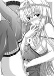  black_cat_(series) eve_(black_cat) greyscale hanzaki_jirou monochrome solo thighhighs 