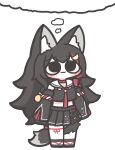  1girl :3 absurdres animal_ear_fluff animal_ears black_hair black_shirt black_skirt chibi full_body hair_ornament highres hololive long_hair miyaoo1224 o_o ookami_mio ookami_mio_(1st_costume) pleated_skirt red_hair sailor_collar shirt simple_background skirt solo standing tail thighhighs thinking very_long_hair virtual_youtuber white_background white_sailor_collar white_thighhighs wolf_ears wolf_girl wolf_tail 