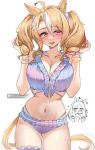  +_+ 2girls absurdres ahoge almond_eye_(umamusume) animal_ears aqua_bikini bare_shoulders bikini blonde_hair blue_bikini blush bow_hairband breasts cleavage fusaichi_pandora_(snatchin'_hearts)_(umamusume) fusaichi_pandora_(umamusume) gradient_bikini hair_between_eyes hair_ornament hairband heart heart_hair_ornament highres horse_ears horse_girl horse_tail large_breasts long_hair looking_at_viewer multicolored_hair multiple_girls navel official_alternate_costume official_alternate_hairstyle pink_bikini red_eyes sailor_collar sailor_shirt school_uniform shirt smile stomach swimsuit symbol-shaped_pupils tail tracen_school_uniform twintails umamusume x-shaped_pupils xkittyzx 