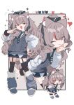  1girl :3 absurdres animal_ear_fluff animal_ears black_bow black_skirt black_thighhighs bow brace brown_hair cat_ears cat_girl chibi closed_mouth commentary fang finger_to_cheek fur_leg_warmers garter_straps grey_necktie grey_shoes grey_sweater_vest hair_bow hand_on_own_cheek hand_on_own_face hand_on_own_hip highres leaning_forward leg_warmers long_hair long_sleeves looking_at_viewer miniskirt missing_tail multicolored_hair multiple_views necktie neneko_mashiro one_eye_closed open_mouth red_eyes red_streaks shirt shirt_under_sweater shoes skirt stellive streaked_hair sweater_vest thighhighs v very_long_hair virtual_youtuber white_shirt yun2run 