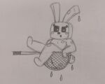 2026 absurd_res anthro black_sclera blub_(minecraft) blush ears_up eyelashes female goo_creature graphite_(artwork) hi_res inktober kinktober lagomorph leaking leporid looking_at_viewer mammal microsoft minecraft mojang rabbit raised_leg short_tail sitting slightly_chubby slightlyarousedguy small_nose solo spooktober square_head tail traditional_media_(artwork) xbox_game_studios