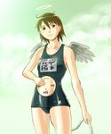  artist_request digital_media_player haibane_renmei halo ipod name_tag one-piece_swimsuit personification product_girl rakka school_swimsuit solo static_cling swimsuit wings 