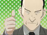  gokujou_seitokai heinrich_lunge long_sleeves male_focus monster_(manga) parody screencap solo thumbs_up 